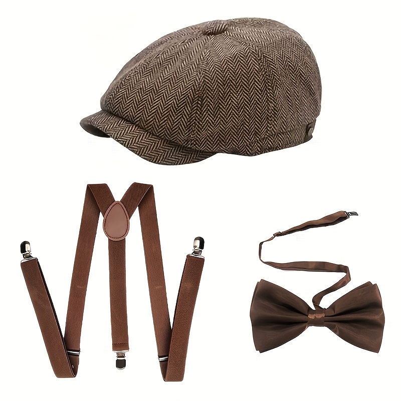 E-shop 1920er Kostüm Zubehör Set im Gatsby-Stil mit -Outfits | Herren- und Damenhüte, dicke Krawatten, Hosenträger, Requisiten | Vintage-Stil, aus