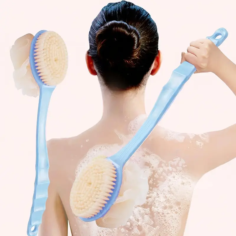 lightweight design pink long handled soft bristle bath brush multi functional 2 in 1 mud scrubbing and back massage tool gentle exfoliation for exfoliation dualfunction brush comfortable use Product details 0