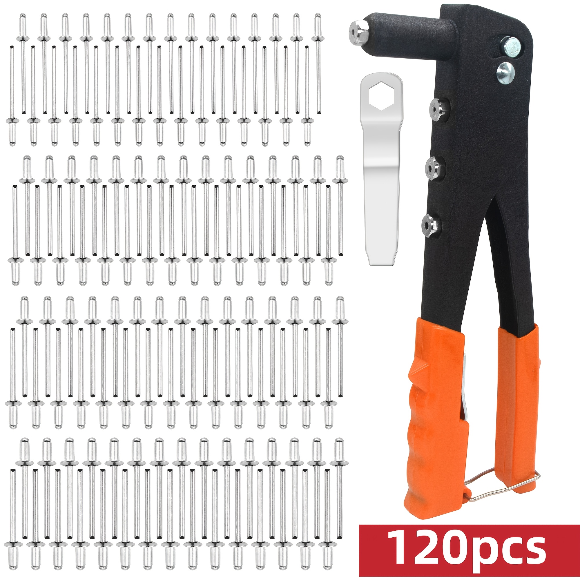 Image of Aimunok Heavy Duty Hand , Rivet Gun, 3/32"-1/8"-5/32"-3/16", 4 Nosepieces Set Includes 120pcs Rivets, Durable And Suitable For Metal, Plastic And Leather