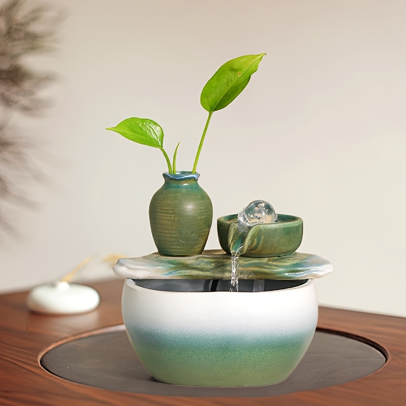 [1pc Indoor Waterfall Fountain] 1pc Indoor Waterfall Fountain | Soothing Water Flow & Pump, Modern Zen Garden Fountain for Home/Office Decor, Desktop/Tabletop Water Feature, Low-Voltage Safe Operation (No Outlet), Green/Grey Natural Sound