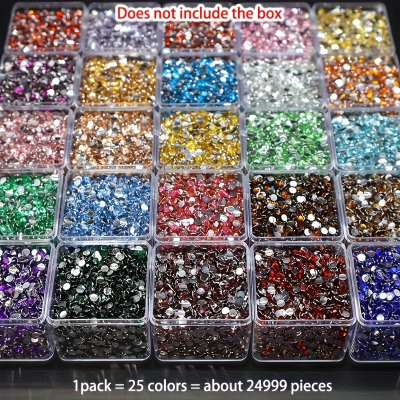 TEMU 24999pcs/25 Colors Flatback Rhinestones, 3mm Round 5d Resin Diamonds For Diamond Painting, Nail Art Decoration, Craft Keychains Coasters