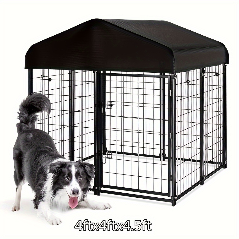 TEMU 4ft X 4ft X 4.5ft Large Dog Kennel With Roof, Villa Large Outdoor Dog Kennel With Canopy Single Gate Door