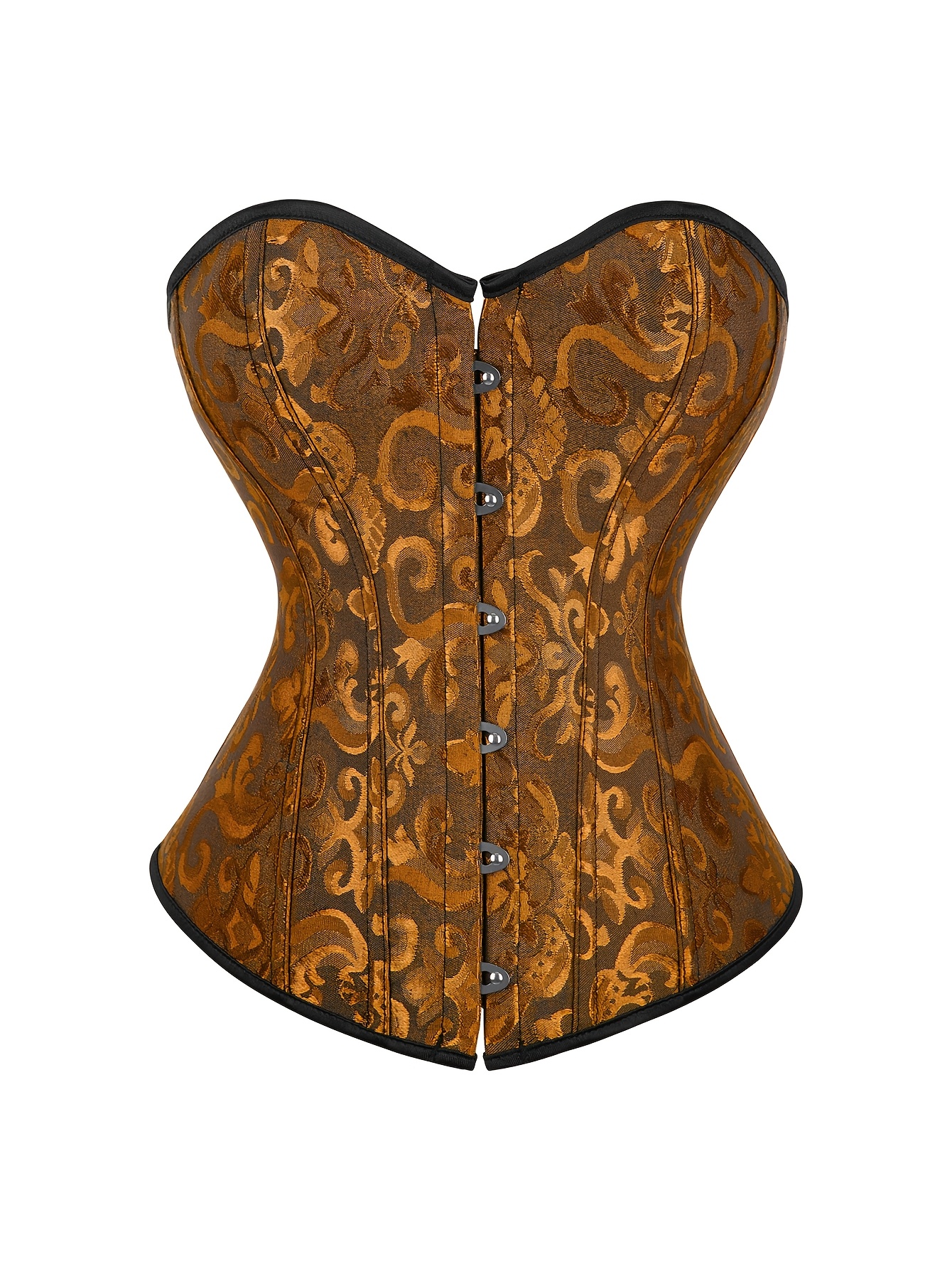White Lace-Up Corset Top - Strapless, Tummy Control, Slimming Fishbone Bustier with Floral Jacquard Design, Front Hook Closure for Women