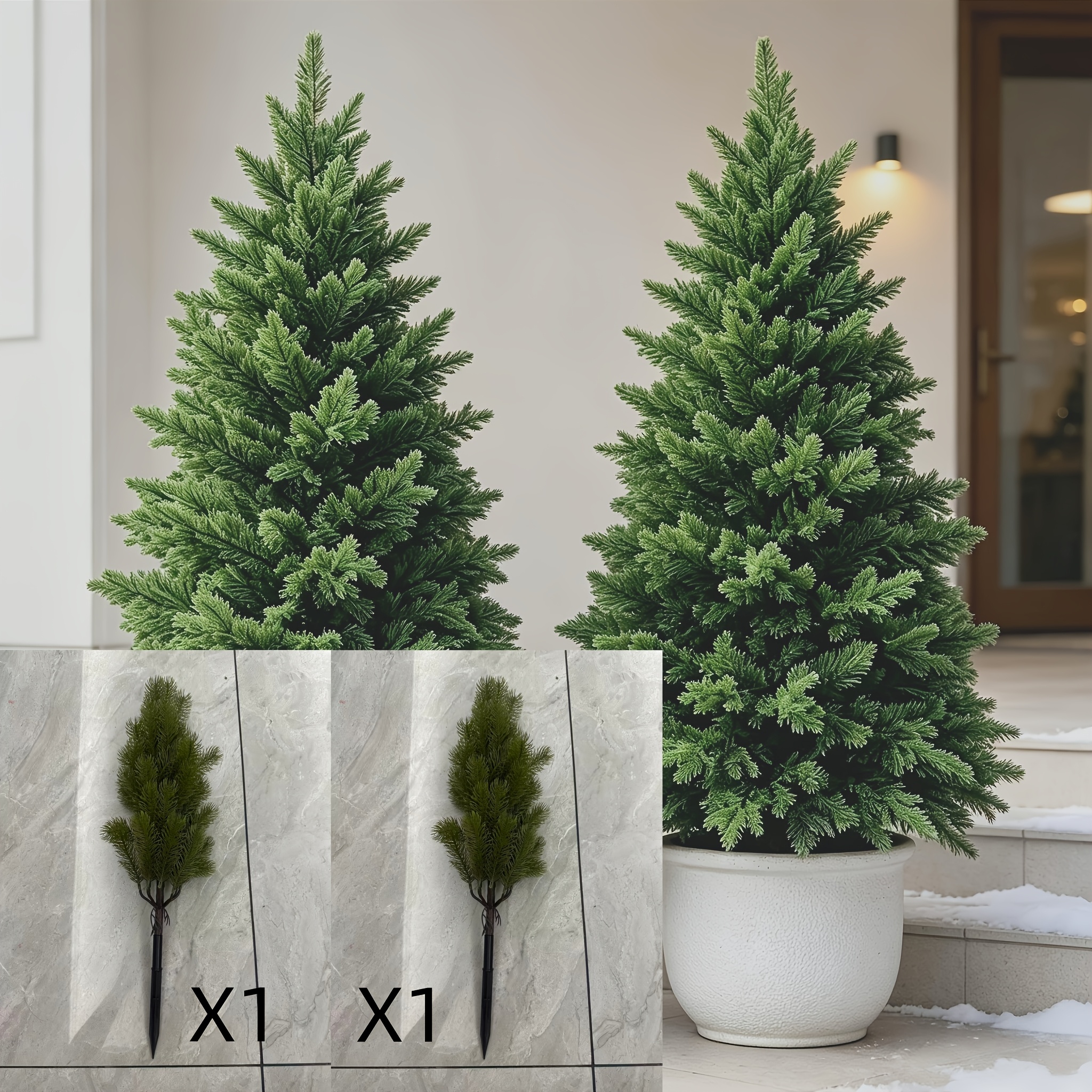 TEMU 2-pack Artificial Pine Tree Set With Ground Stakes, Suitable For Living Room, Wardrobe, Wall Corners, Bedroom, Balcony, Garden Landscaping,