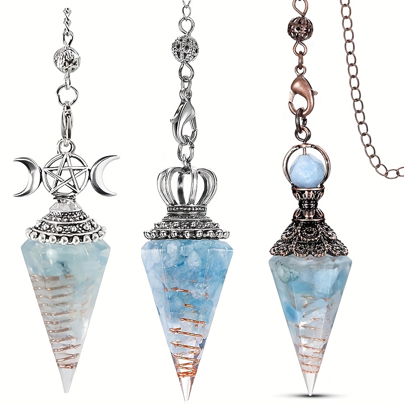 Image of 3pcs Aquamarine Pendulum Natural Crystal For Dowsing - Witchcraft Supplies, Wiccan Supplies And Tools, Crystals For Meditation Gift