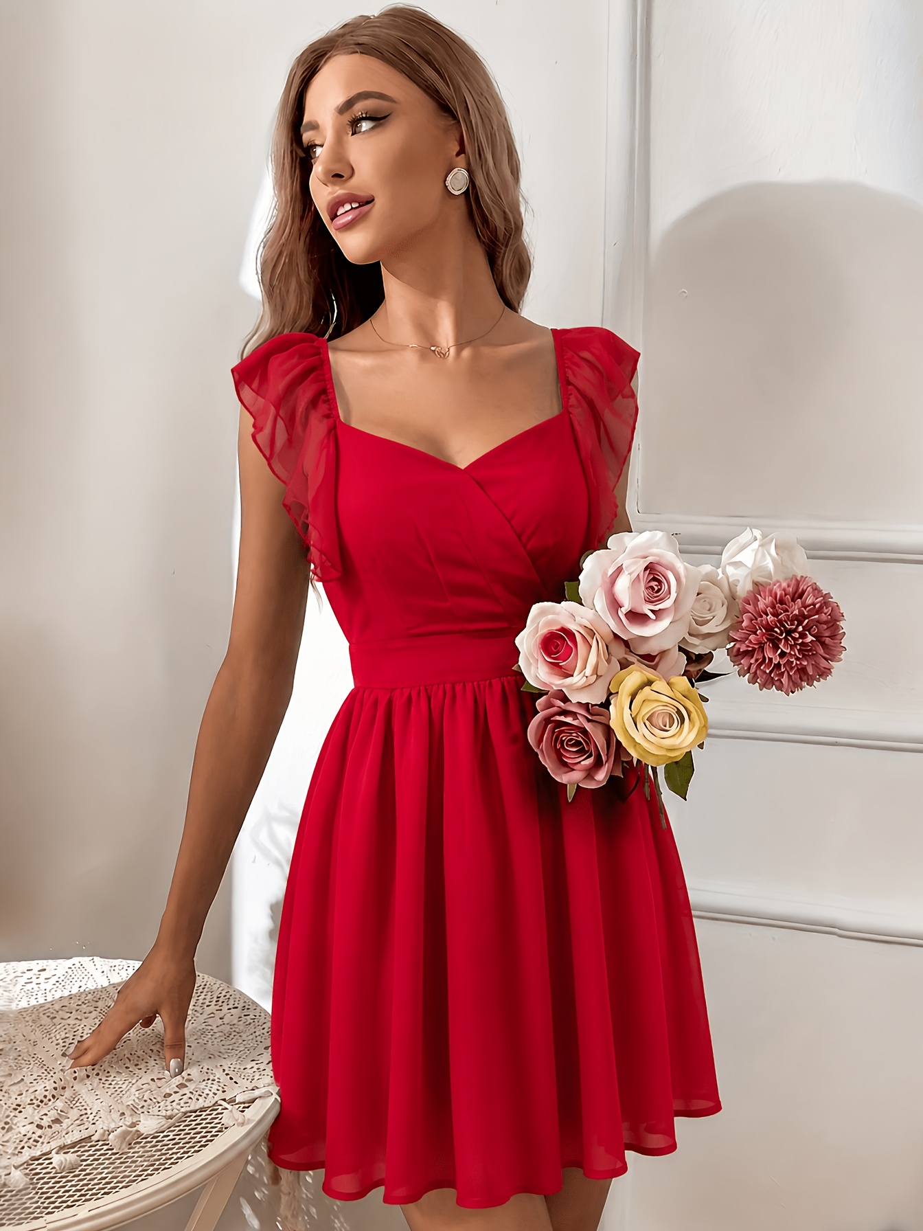 womens v neck hem elegant dress sweet cute mini