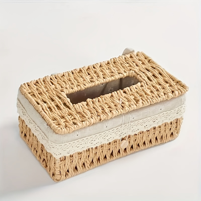 creative woven tissue paper storage box hand woven grass woven tissue paper box portable napkin storage box suitable for home and office   Product details 7