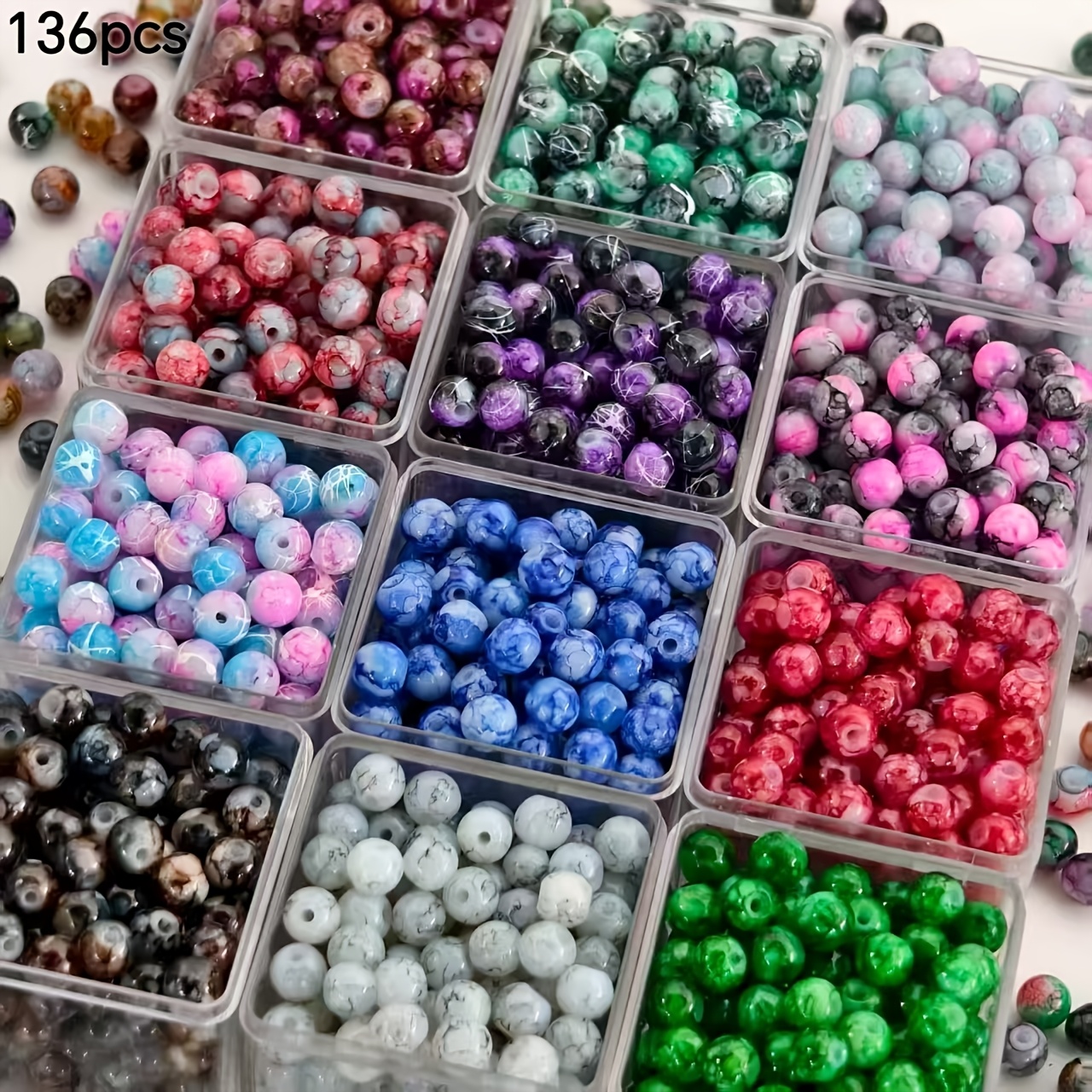 TEMU 136pcs 6mm Retro Ink Texture Round Glass Beads, Translucent Pattern Pierced Beads For Clothing, Shoes, And Jewelry > Women's Fashion > Women's