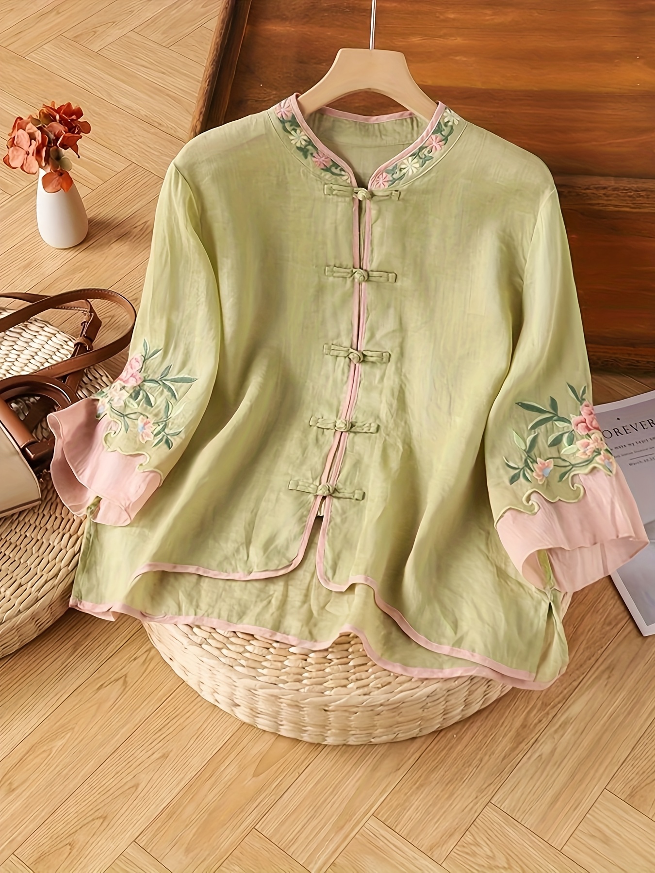 camisa bordada china estilo vintage mujer blusa holgada Temu Spain