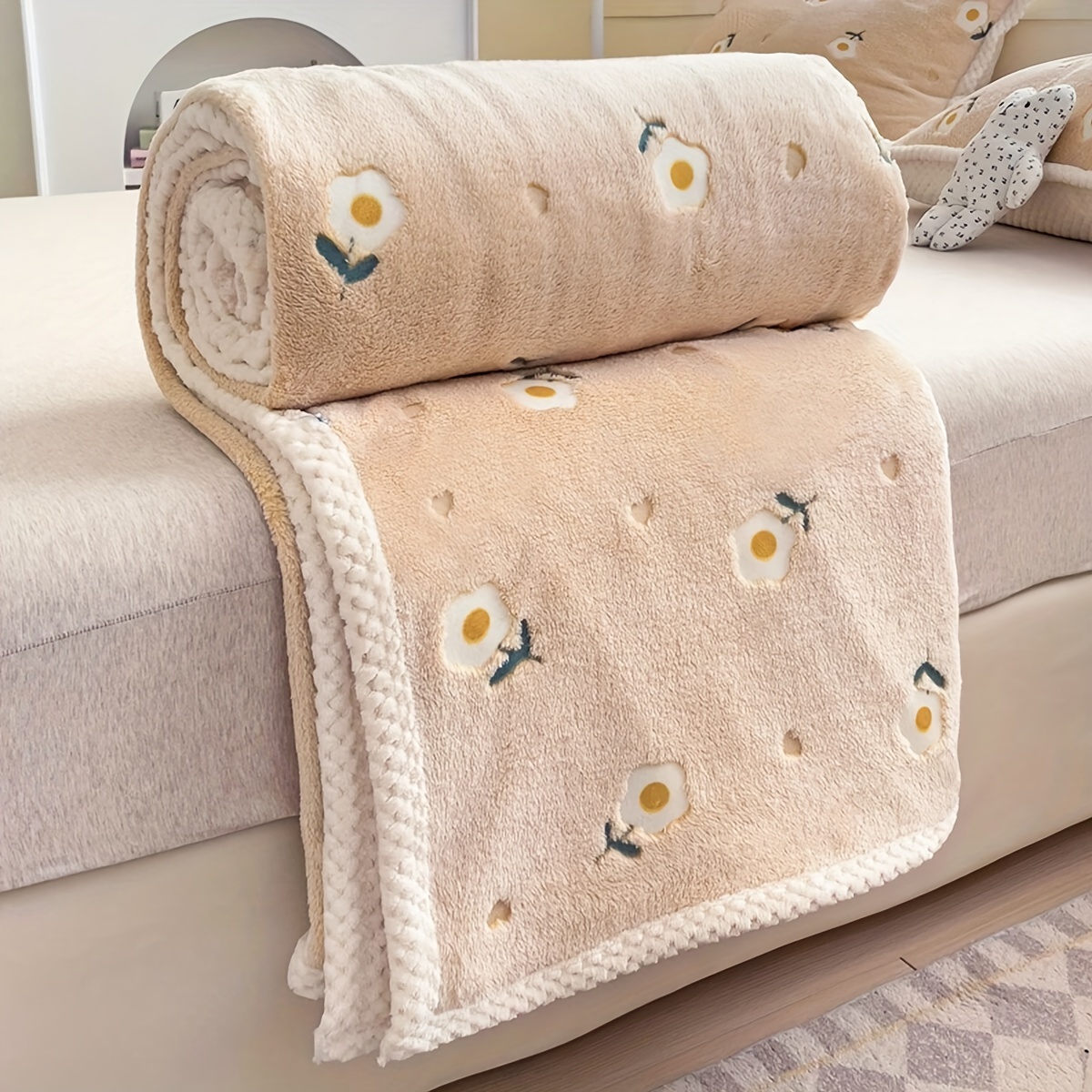 Image of 1pc 70 X 100cm Yellow Floral Newborn Cute Cartoon Coral Fleece Baby Blanket, Stroller Cover