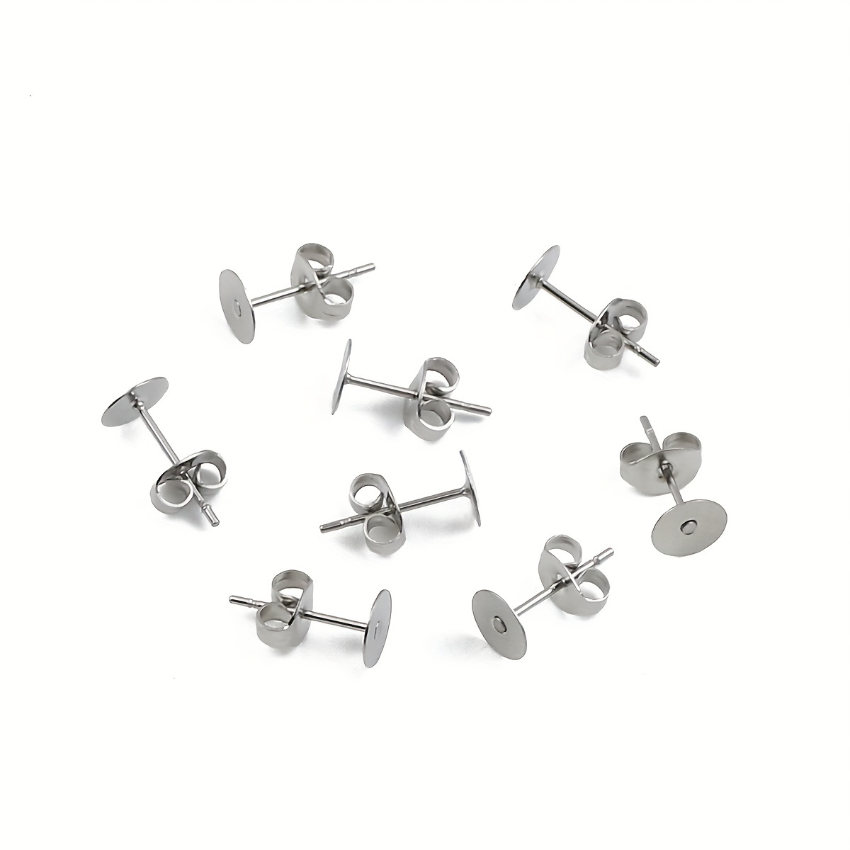E-shop 300 Stück Edelstahl Flachrücken-Stecker mit hypoallergenen Steckern, ideal für DIY Ohrringe und Piercings