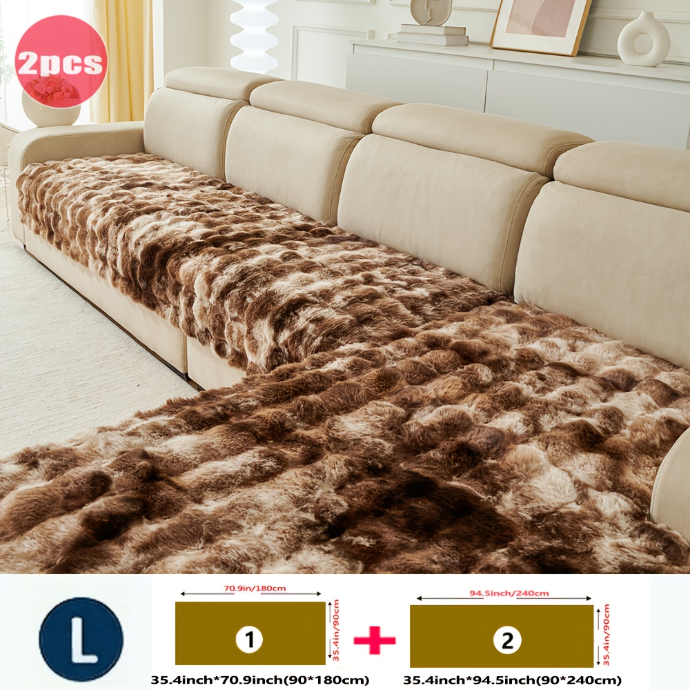TEMU 2pcs Set Of Gradient Color Imitation Rabbit L-shaped Sofa Cushion Cover, Pet Friendly, Non Slip, Thick Plush European Style Sofa Cover, Suitable