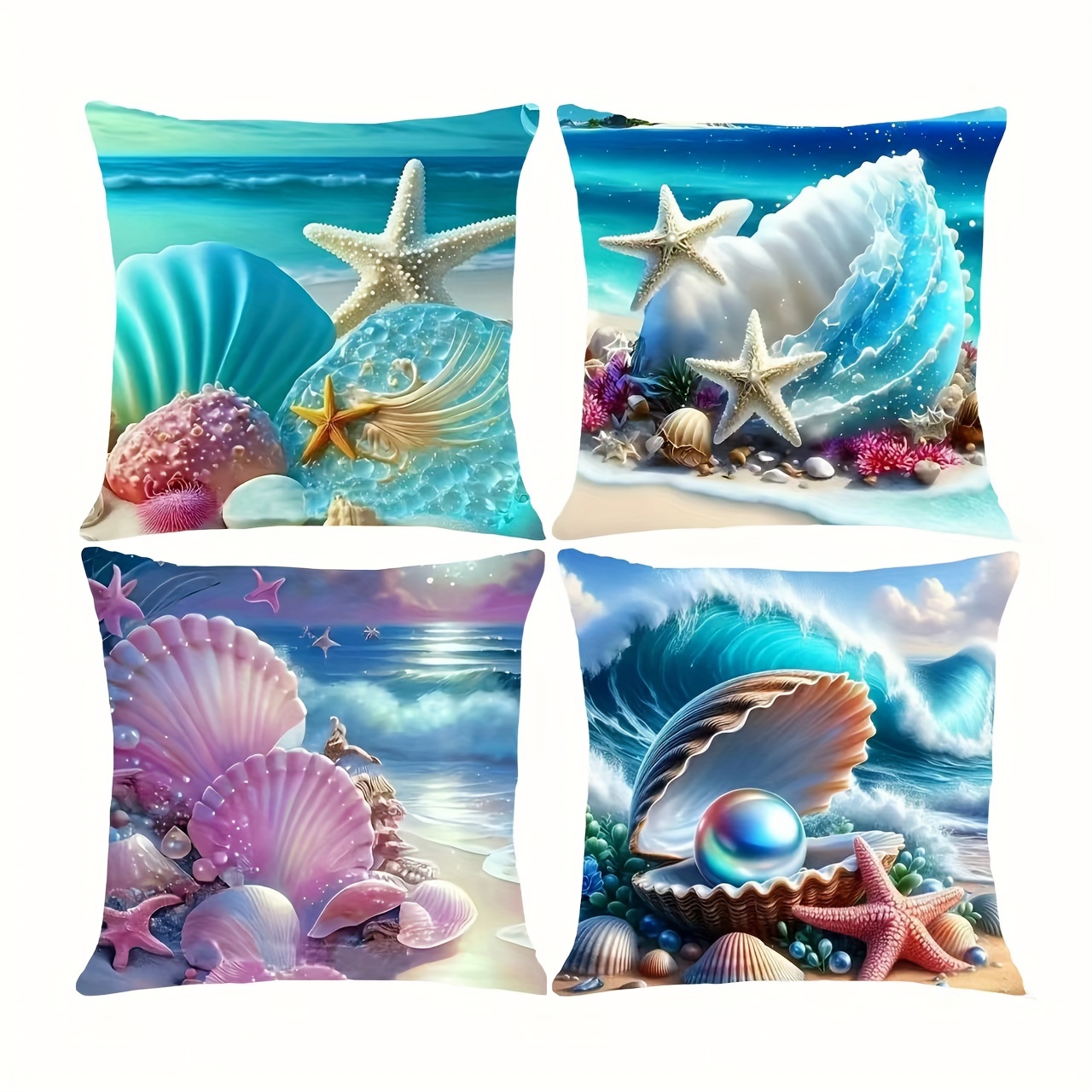 

4pcs Beach Starfish Shell Print Decorative Pillowcase, Cushion Backrest Cover, Used For Home Bedroom, Sofa Living Room Decoration. Beach Lounger Decoration (without )