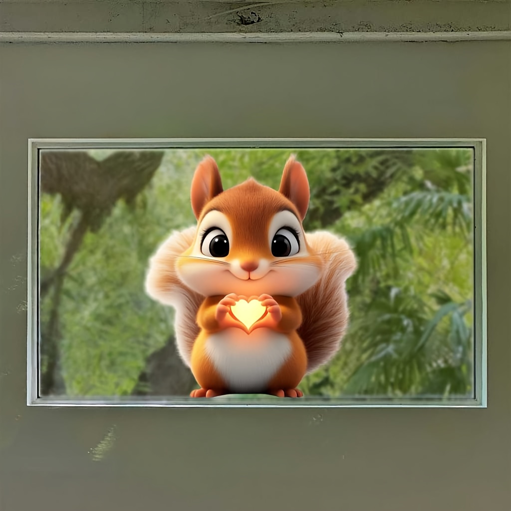 1pc Cute Squirrel Window And Wall Sticker - Heart-shaped Cartoon Squirrel With Glowing , Durable Plastic Home Decor For Bedroom, Living Room, Cute And Aesthetic, Gift, Decoration