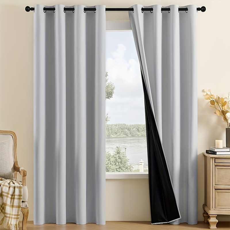 

2pc 100% Blackout Curtain Panels For Living Room, Bedroom, Balcony, Bathroom - Modern Style Grommet Top Window Curtains, Water-resistant, Fashion Blackout Drapes, All-season Polyester Woven, Uncorded