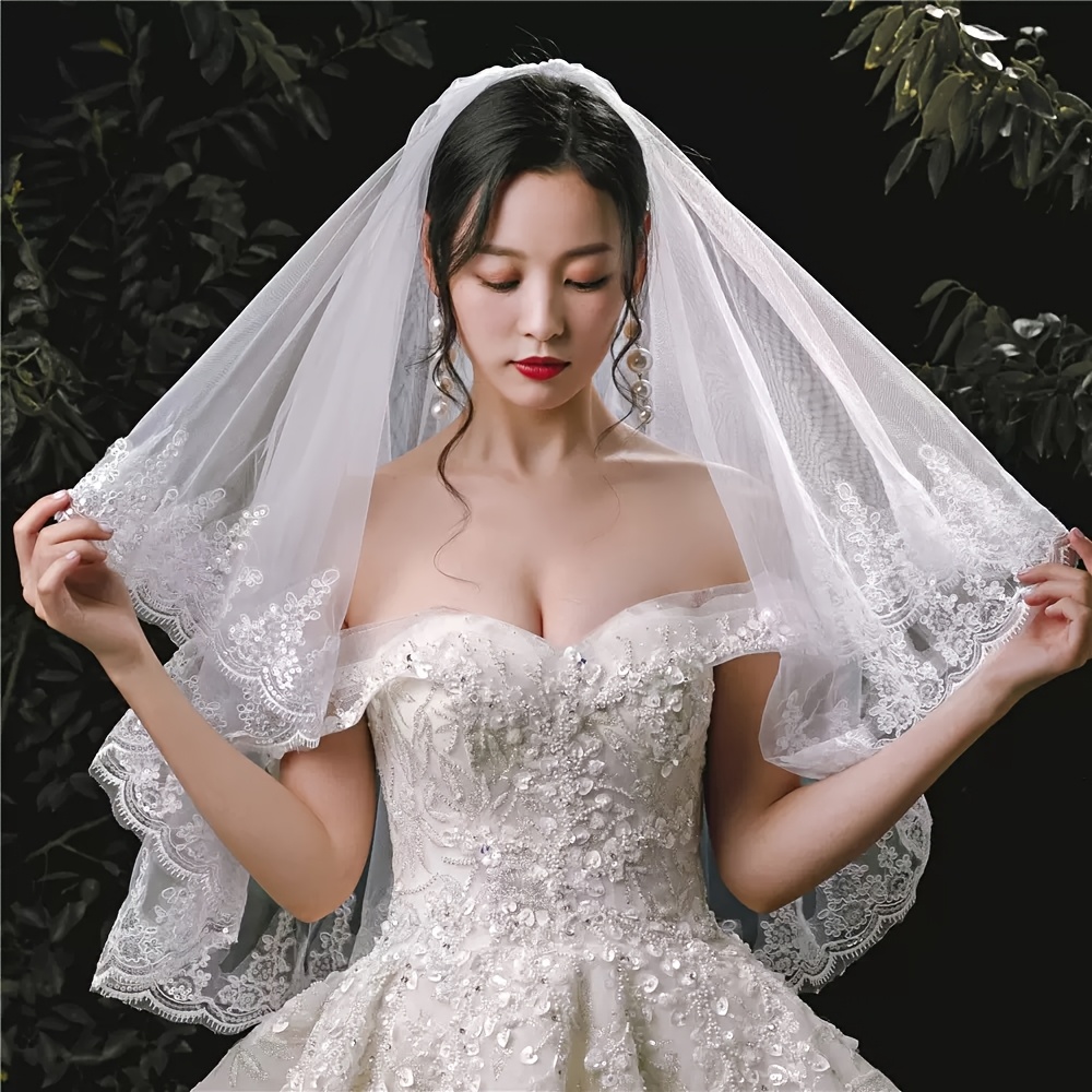 new lace sequin bridal veil elegant light luxury romantic  display picture 1