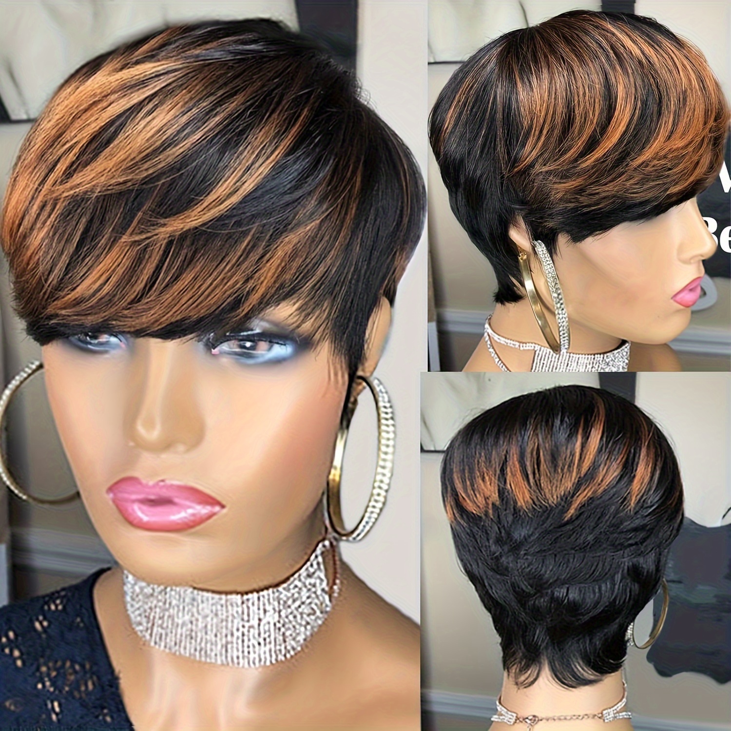 TEMU Cut Wig Human Hair Short Wigs For Layered Wigs With Bang With Bangs Full Machine Made Human Hair Wig For Women