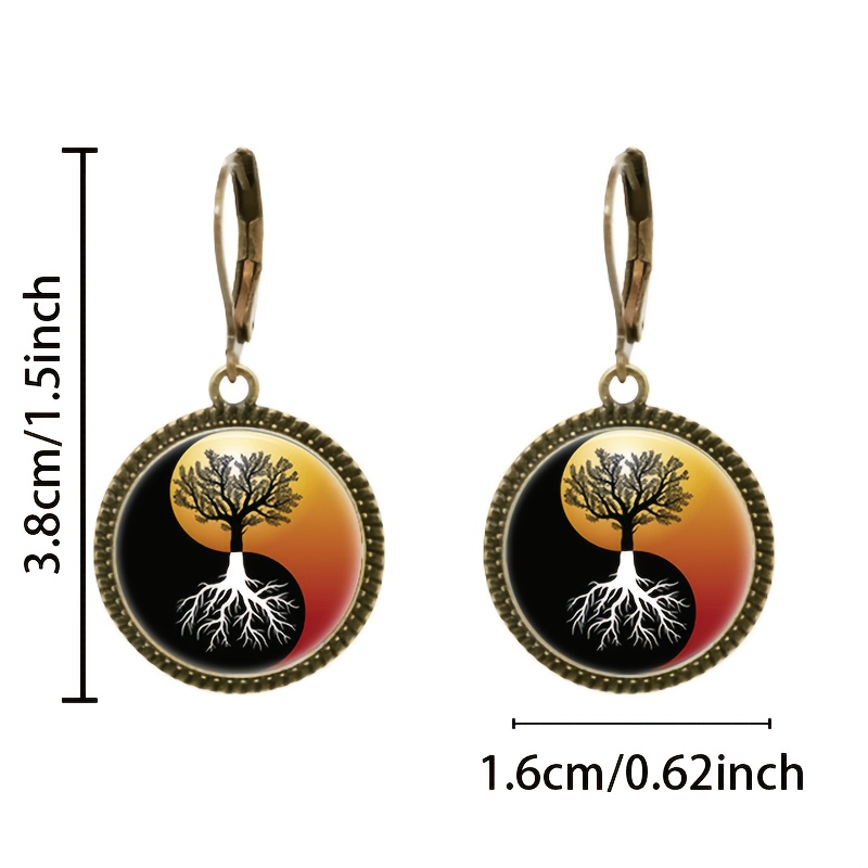 2pc Blue Classic Pendant Earrings Set, Circular Tree Design