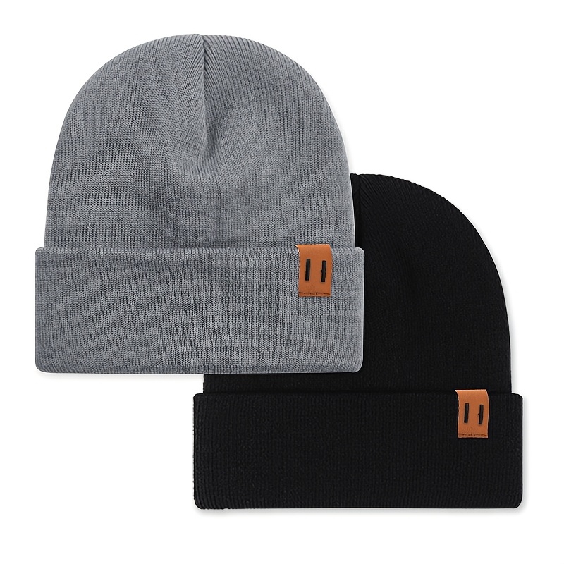 Image of 2pcs Set Knitted Hat, Autumn/winter Cold-proof Pullover Hat Set, Suitable For Outdoor And Ear Protection, Wholesale Lightweight Knitted Hat