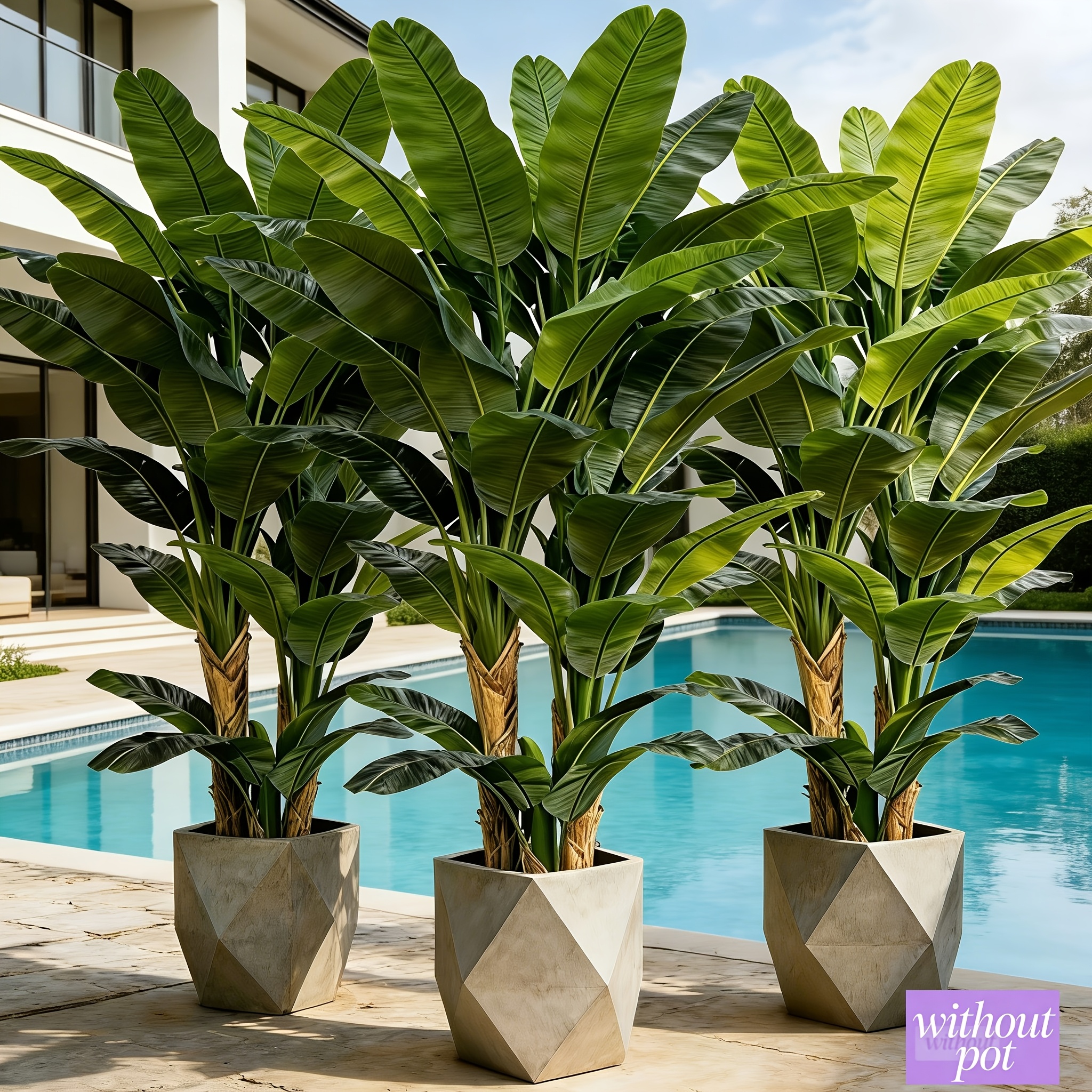 3pcs Set - Large Artificial Palm Trees - Outdoor Faux Greenery - Banana Tree | Broad, Lush Leaves and Branches, Maintenance-Free, Suitable for Indoor/Outdoor Decoration, Decor for Scenes Like Gardens, Courtyards, Living Rooms, Bedrooms