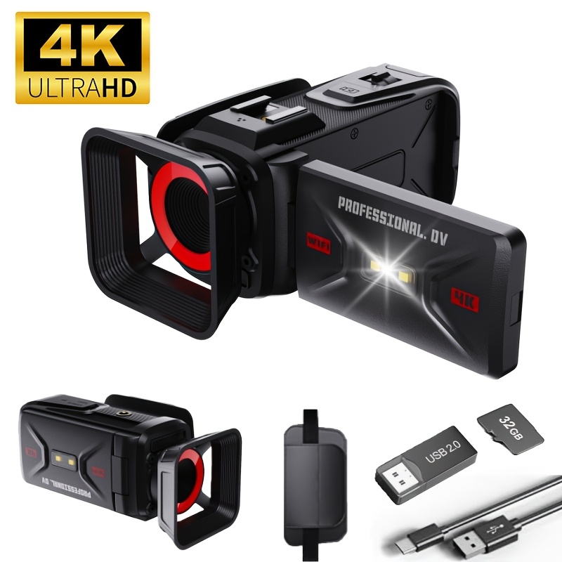 TEMU 4k Handheld Digital Camcorder With 18x Zoom & 270° Rotatable Screen, 32gb Memory Card Compatible For 512gb, Cmos Portable Video Camera Suitable