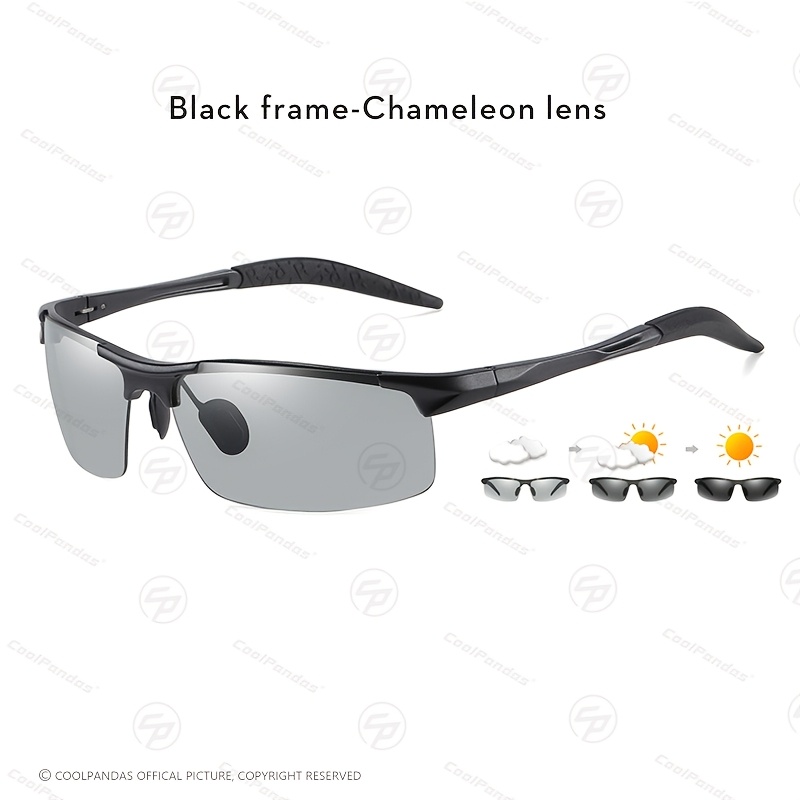 Image of Coolpandas Magnesium Aluminum Rimless Photochromic Sunglasses Men Polarized Day Night Driving Sunglasses Chameleon Sunglasses