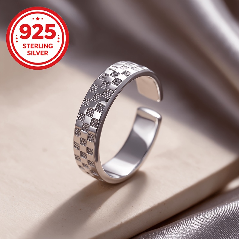 Women's 925 Silver Hypoallergenic Checkerboard Geometric Ring