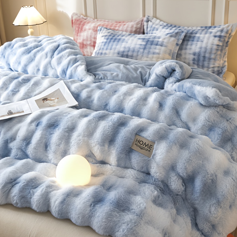 TEMU 1pc High-gram-weight Imitation Rabbit Plush -sided Thick Quilt: Fluffy Warm Fast-heating For Autumn And -friendly Comfortable For Naked Sleeping