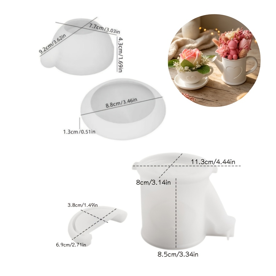 TEMU Lot de 4 moules en résine et silicone SILIKE LUFEI pour tasse à thé de cœur et décorations de douche, moule non adhésif pour bricolage, bougies