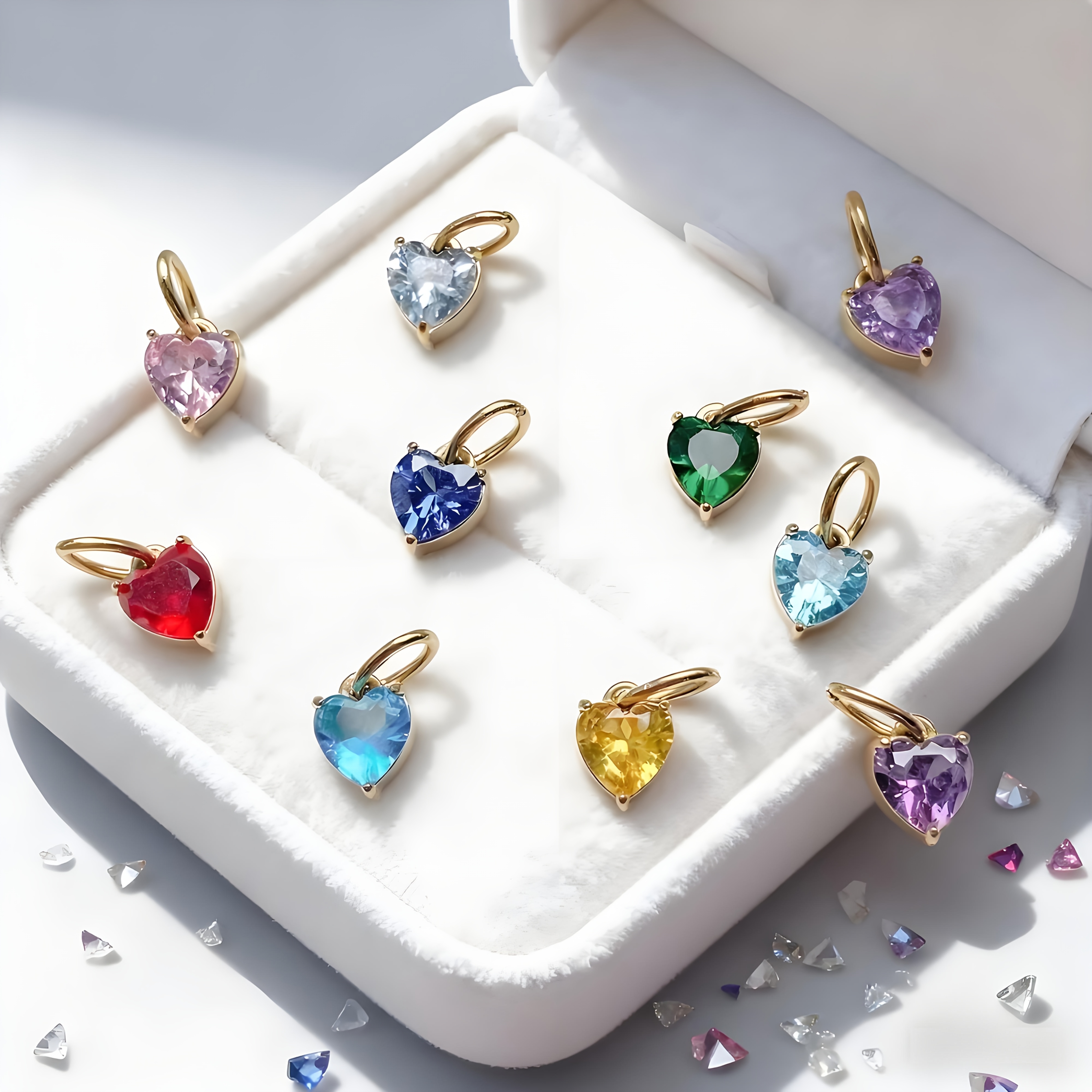 12pcs Elegant Stainless Steel Heart Synthetic Zirconia Pendants for DIY