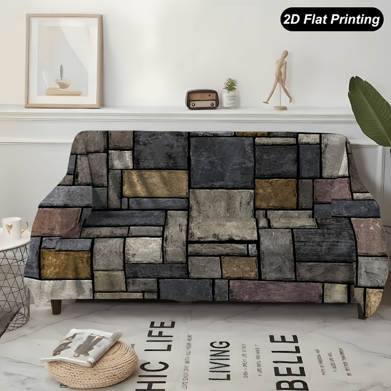 TEMU 1pc 2d Flat Printed Sofa Cover Stone Tile Pattern Fits 1-4 Seater Sofas For Living Room, Bedroom, Office, Decor, 2d Flat