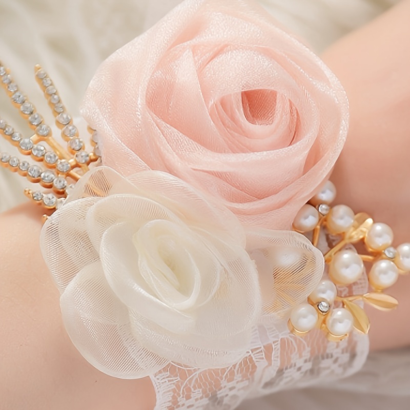 Corsage de poignet de mariée de Style bohème, pièce de Rose en dentelle  avec perles, accessoire de luxe pour fête de mariage