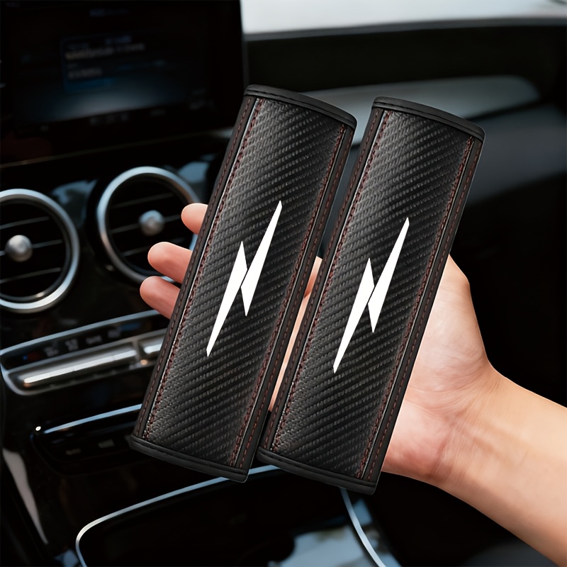 TEMU 2pcs Carbon Fiber Pattern Car Seat Belt Shoulder Pads - Suitable For Vehicles, Stylish Sporty Design, Universal Car Seat Belt Shoulder Covers, ,