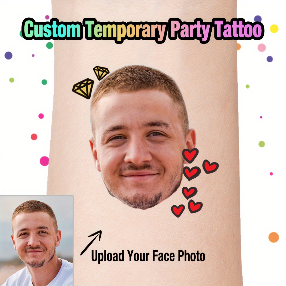 

Custom Photo Temporary Tattoos - Personalized Face Logo For Birthday, Wedding & Bachelorette Parties - Fun Party Favors, No Power Needed, Ages 14+