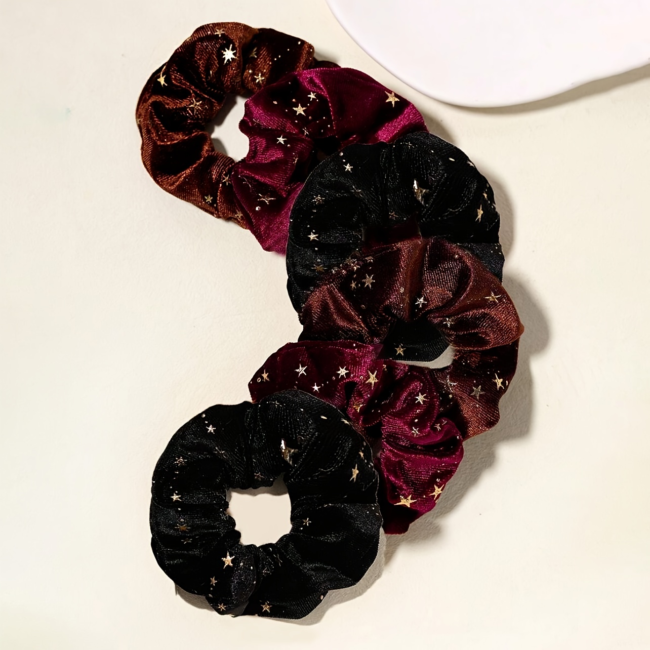 

6pcs Hair Scrunchies - Elegant & Vintage-inspired Hair Ties For Women, High Ponytail Holders With Patterns In Black, Brown & Burgundy, Everyday Hairstyles