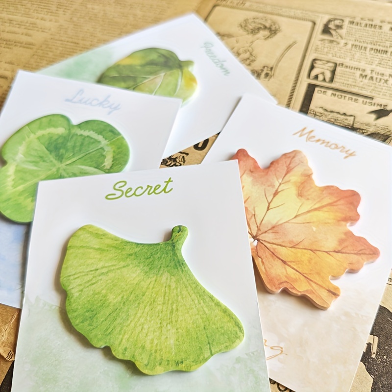 

4-pack Creative Leaf-shaped Notes Set, 120 Count, Decorative Adhesive Memo Pads For Reminders, Messages, And Decor - , Memory, Secret Themes