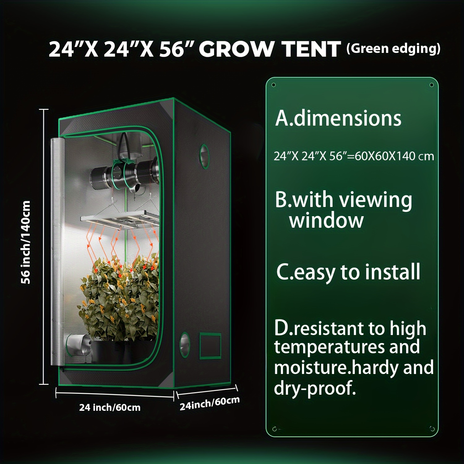 2x2 High-reflective Grow Tent Kit With Viewing Window & Floor Tray, 24 ...