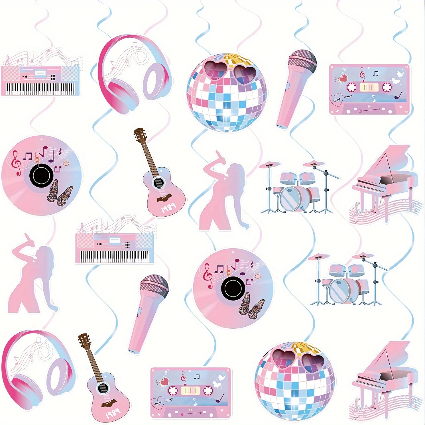 

40pc Super Star Guitar-themed Birthday Party Decorations - Vibrant Hanging Swirls & Paper Cutouts For Girls' Celebration, Perfect For