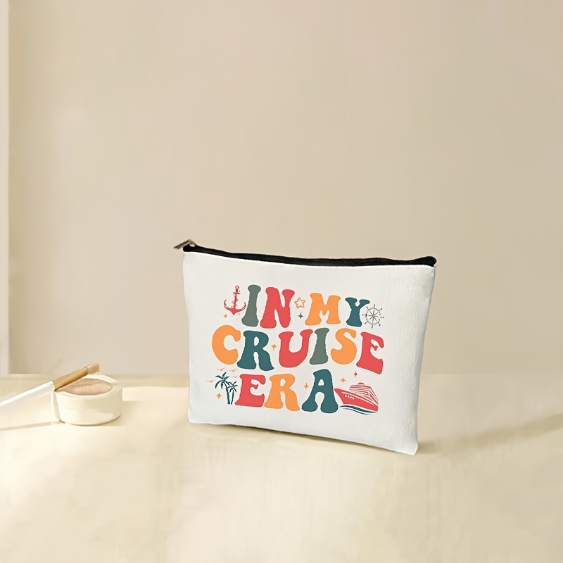 

1pc Cruise Makeup Bag, In My Cruise Era Canvas Travel Cosmetic Bag, Cruise Accessories, Vacation Travel Organizer Zipper Pouch For Cruise Trip, Cruise Gifts For Girls Women