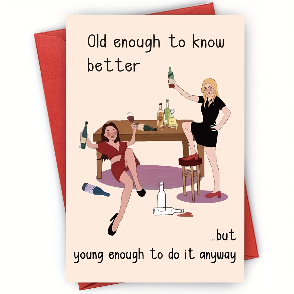 1pc Funny Drunk Girl Birthday Card - Gift & Decor - Perfect For Friend, Sister - " To Better" Humorous Greeting Card