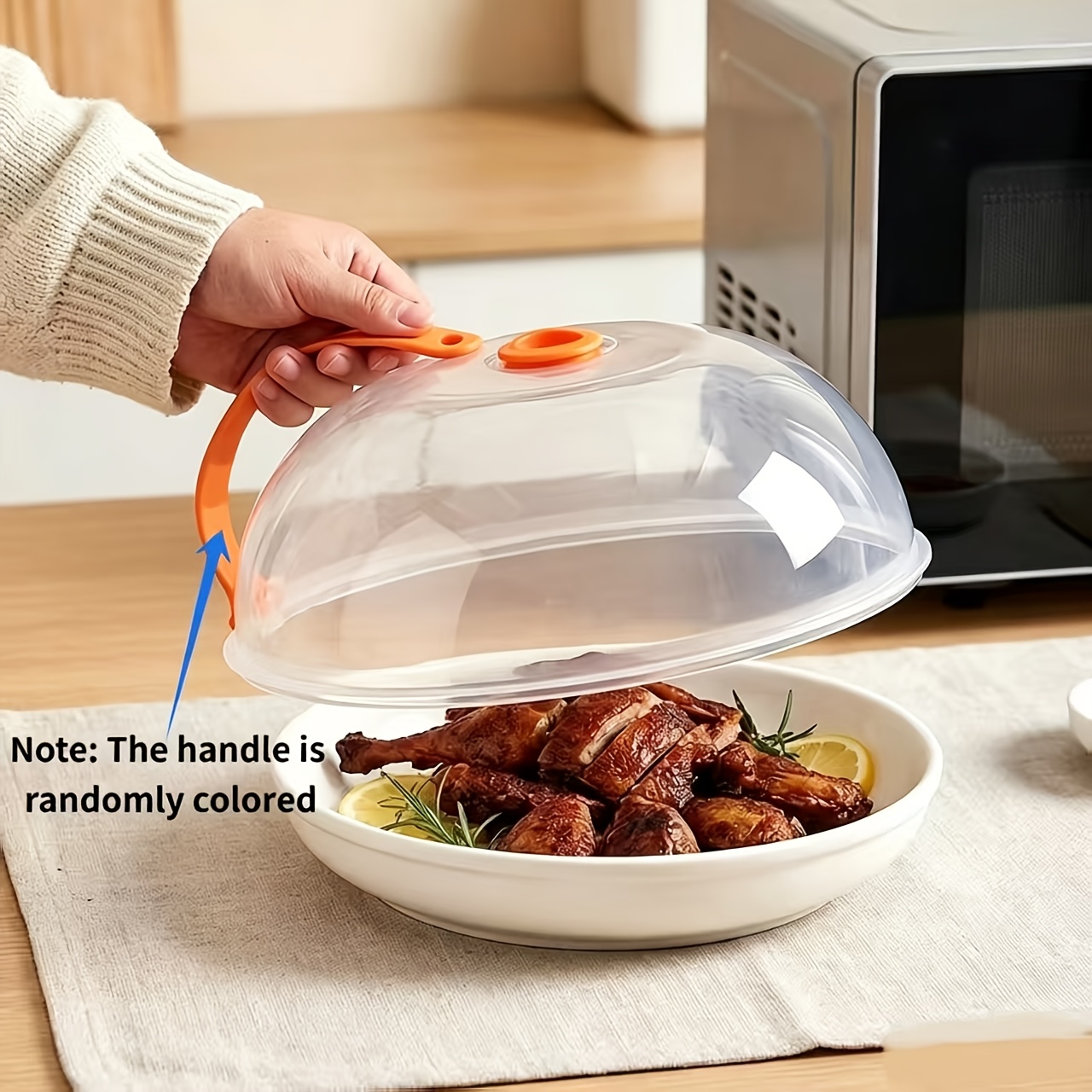 TEMU 1-pack Microwave Oven Covers (random Handle Color), Transparent Food Covers, Oil Fume Protection And Heating-specific Covers, Bowl Covers With