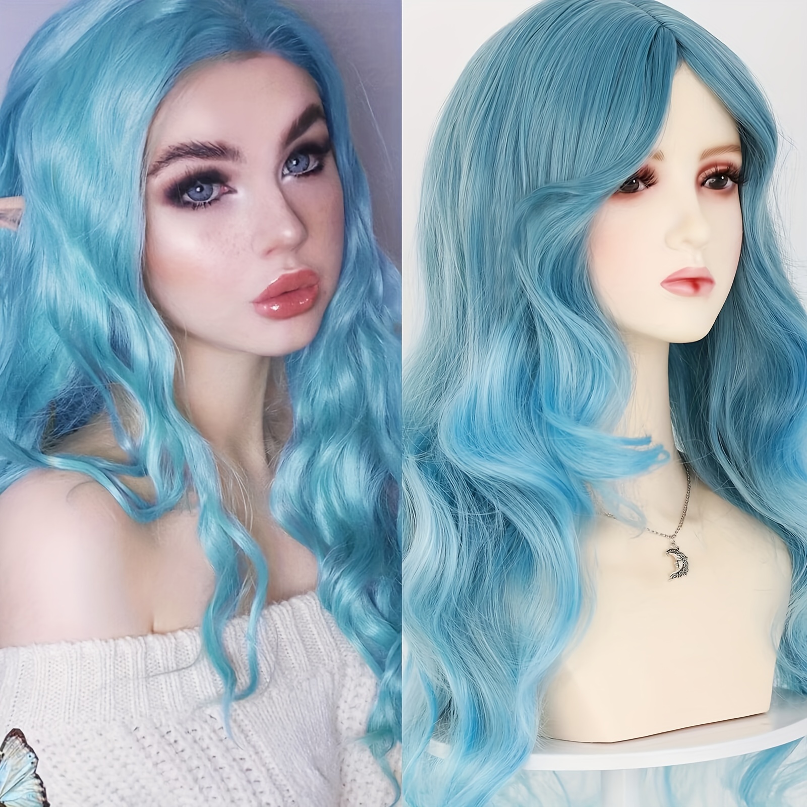 ombre blue wig with bangs long ombre blue wigs for women long