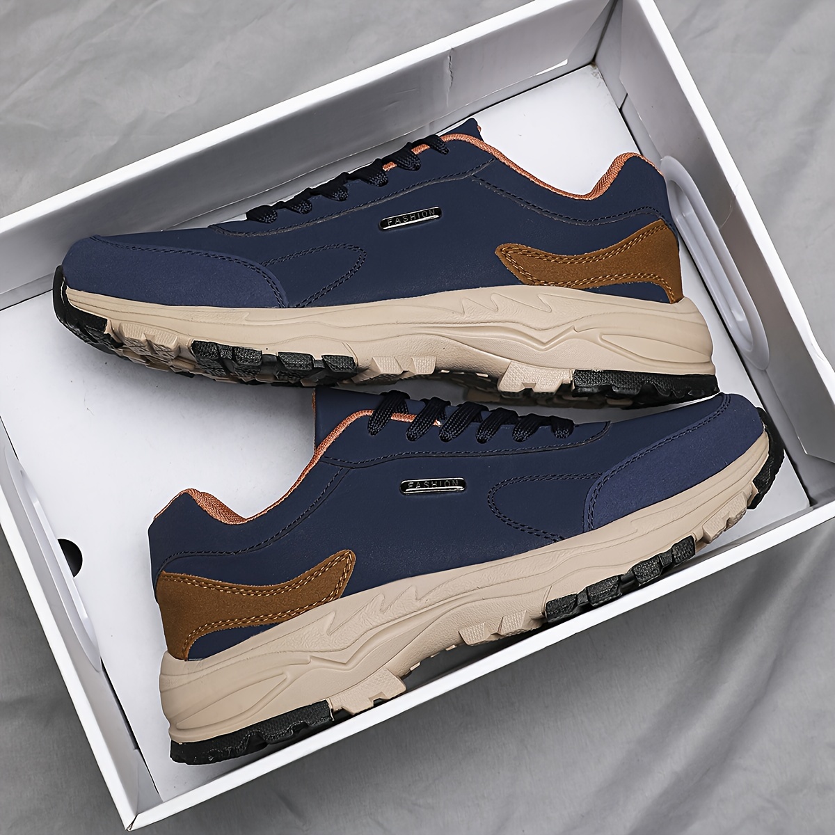 Men's Trendy Solid Sneakers, Comfy Non Slip Lace Up Casual Shoes for Men's Outdoor Activities