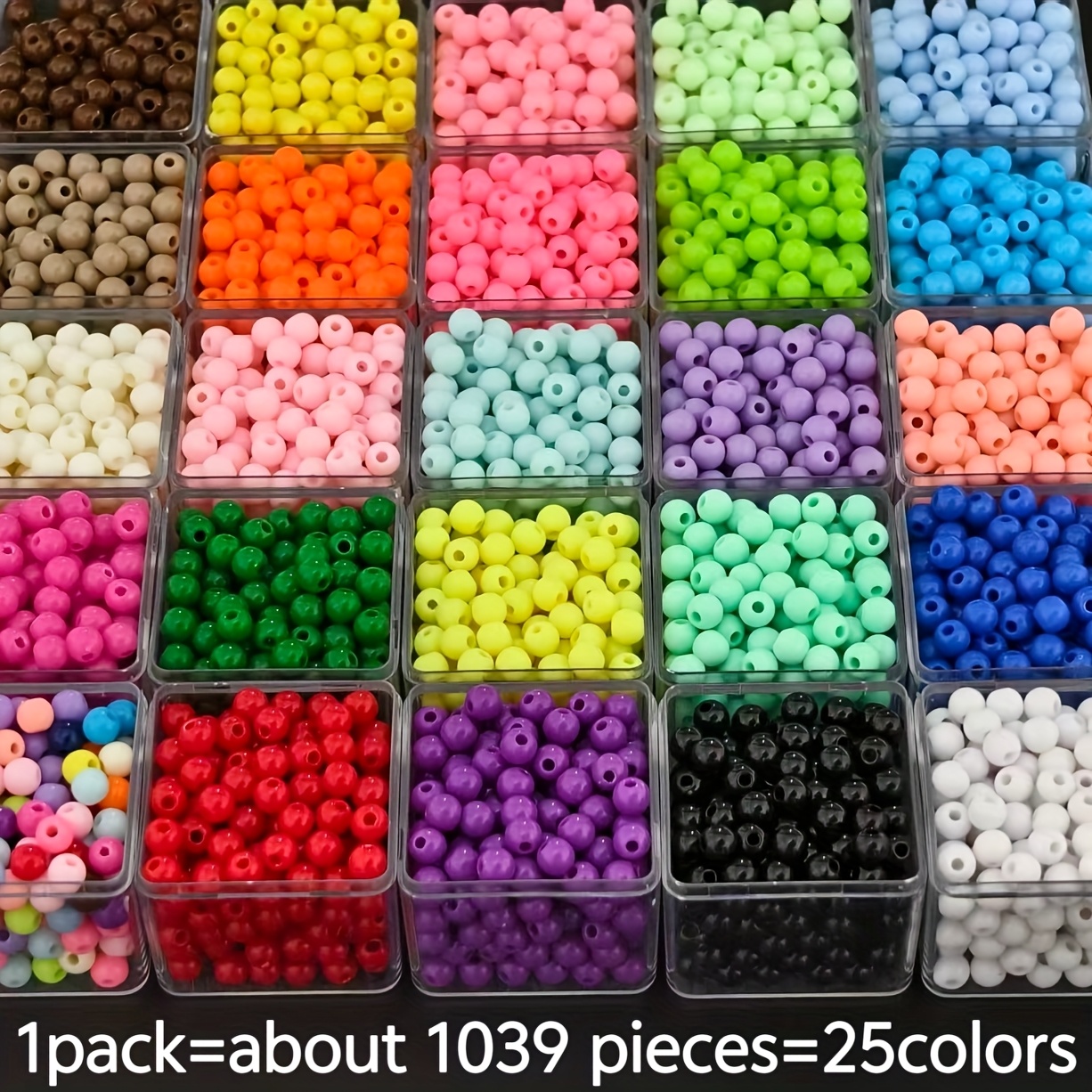 E-shop 1039 Stück 6 mm, 25 Arten von hellbunten, glatten Acryl-Dekorperlen mit Löchern für Schmuckherstellung, Armbänder, Halsketten und handgemachte