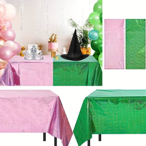 2pcs, Green Laser Tablecloth, Disposable Plastic Rectangular Tablecloth, Suitable for Witch Party, Birthday Party Decorations, for Halloween