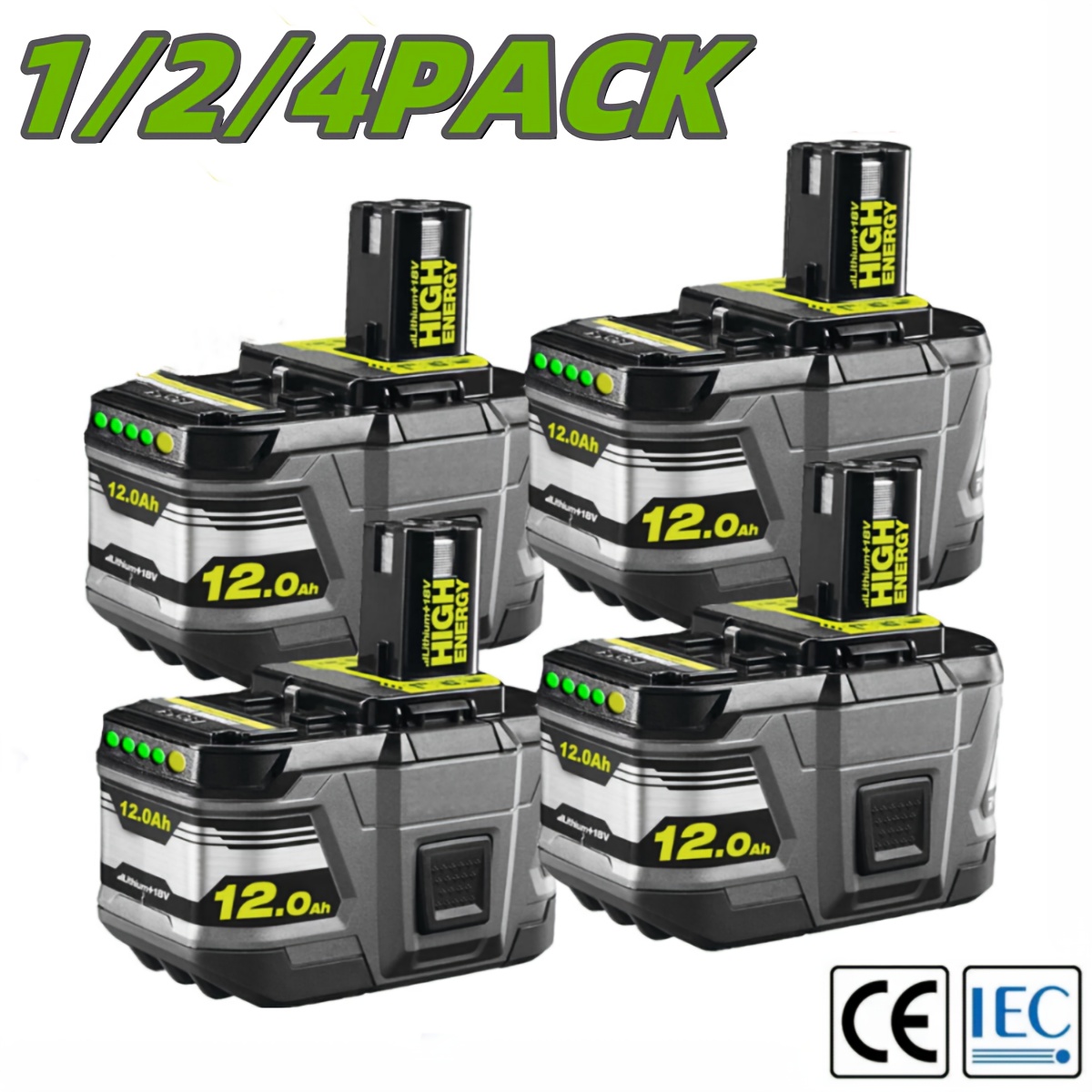 TEMU 1/2/4pcs 12.0ah 18v P109 Lithium-ion Replacement For Ryobi 18v Battery P104 P105 P107 P108 P109 Compatible With For Ryobi Cordless Power Tools