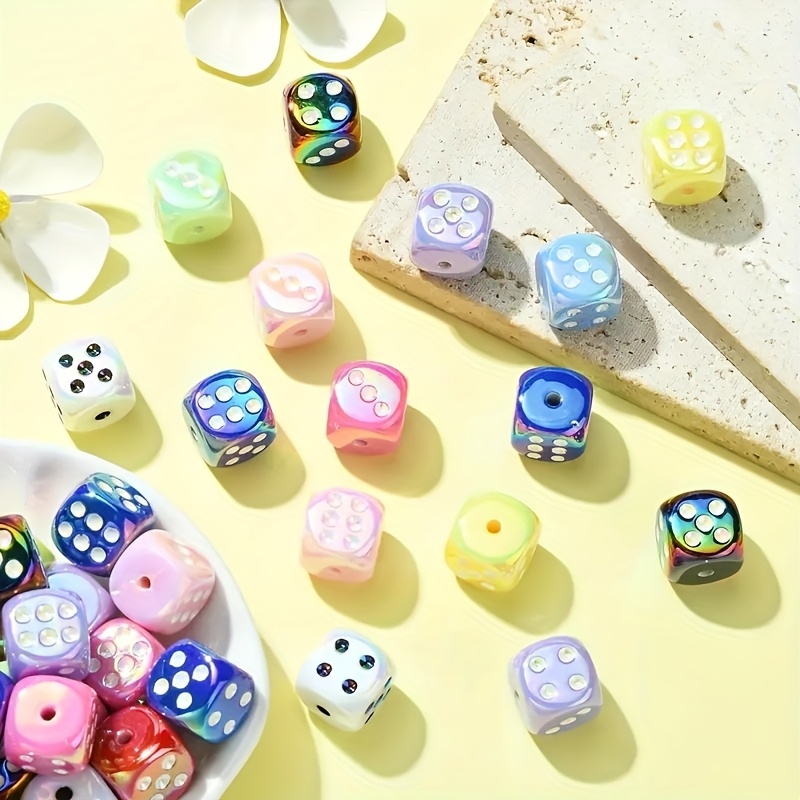 

40pcs Mixed Color 14mm 3d Square Acrylic Simulation Dice Beads For Diy Bracelets, Keychains, Pen Decor, Crafts & Jewelry Making Accessories