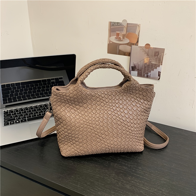 

Classic Woven Pu Leather Handbag, Retro Pattern, Versatile, Simple Design, Shoulder & Crossbody Bag, For Daily Use