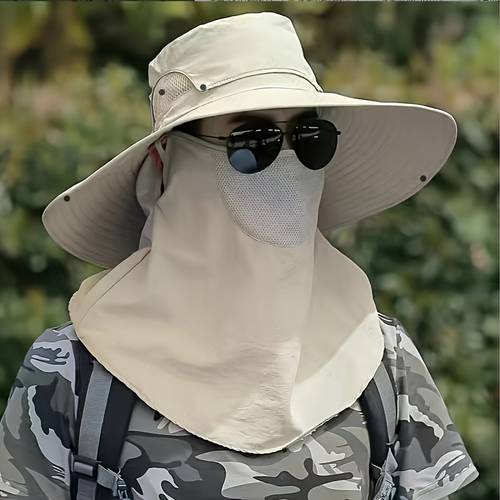 2pcs set wide brim hat detachable face mask upf large 15cm 60 shade unisex outdoor sports beach hat for men women breathable wide visor with face cover hand clean
