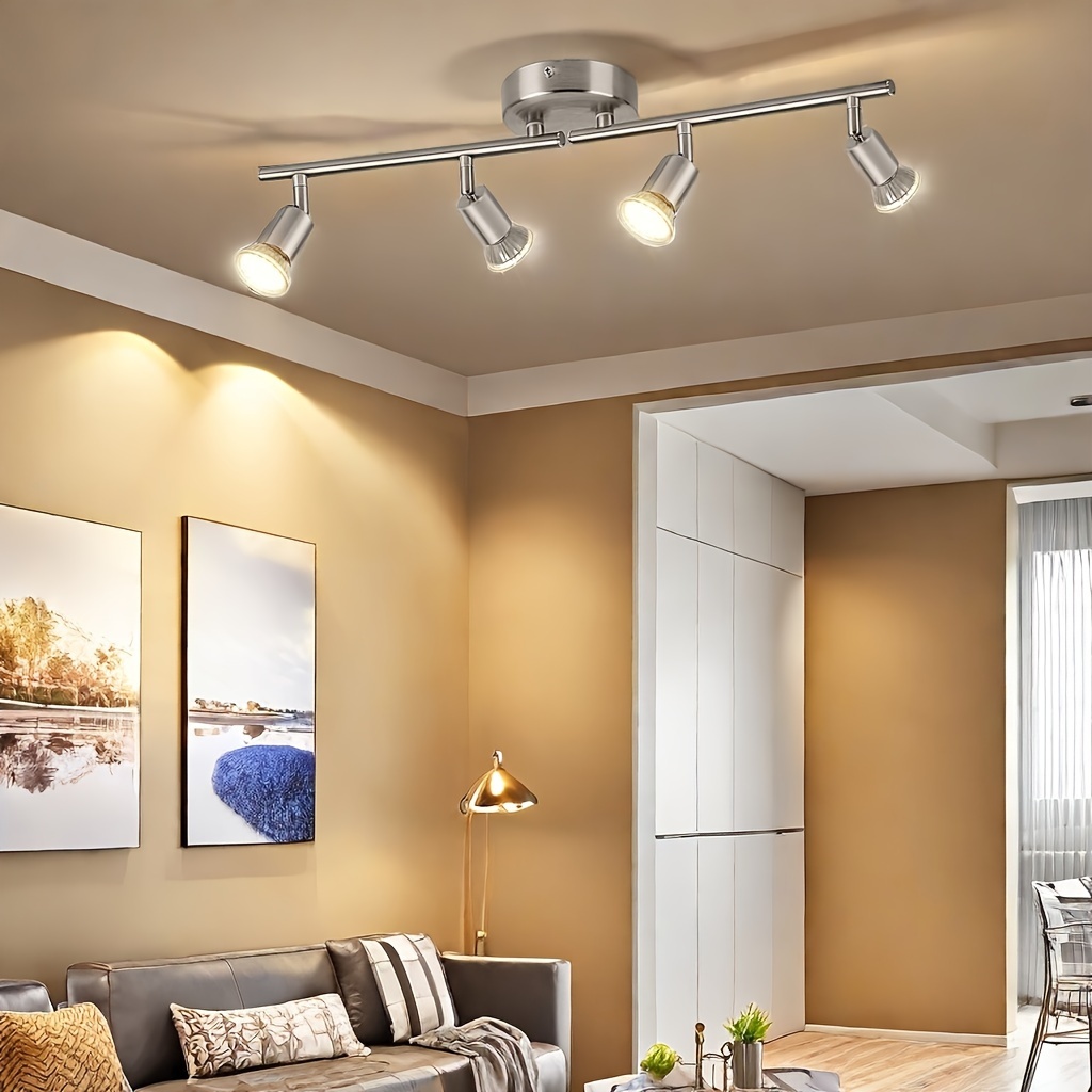 Въртяща се LED плафон с четири прожектора с ефект на пламък, с 330° ротация, предназначена за модерни кухни, всекидневни и спални (матник). Крушките не са включени.